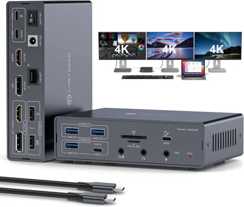 Vista 10 de Estación de acoplamiento Thunderbolt 4 monitores 4K a 60Hz para M1 M2 M3 M4 MacBook Pro/Air con tecnología DisplayLink, Base USB C 15 en 1 con 4