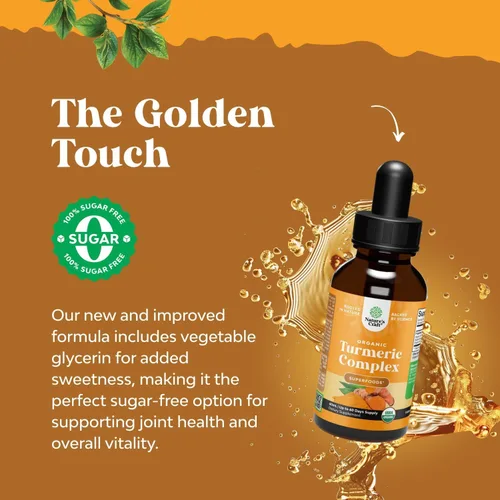 Vista 2 de Gotas líquidas de cúrcuma orgánica para adultos, curcumina de cúrcuma con pimienta negra, canela y extracto de jengibre líquido para dolor