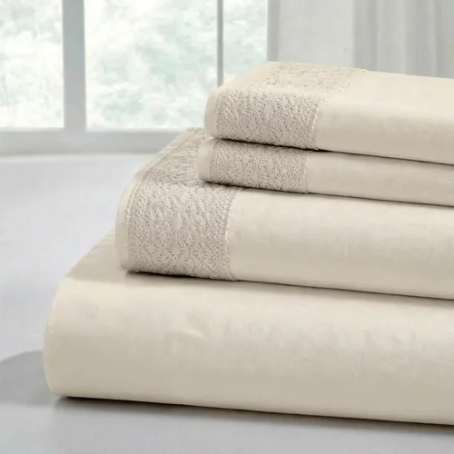 Vista 19 de Modern Threads - Sábanas de encaje de crochet de microfibra suave, sábanas de microfibra de lujo, incluye sábana encimera, sábana bajera con Beige