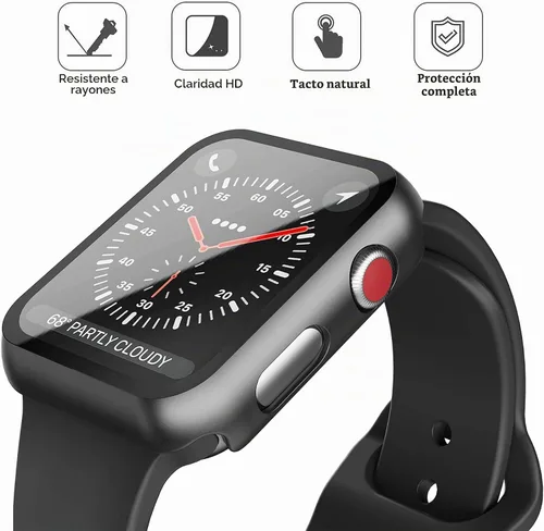 Vista 6 de Paquete de 3 fundas con protector de pantalla para Apple Watch de Negro + rosa intenso + morado oscuro