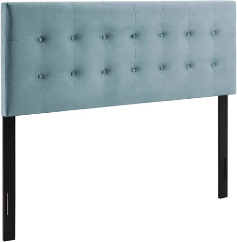 Vista 3 de Modway Emily - Cabecero de terciopelo con estilo capitoné para cama Queen, color azul claro