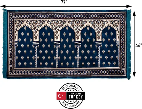 Vista 3 de Modefa Alfombra de oración islámica turca, Janamaz Sajada para múltiples personas, para familia, alfombra grande de reunión y oración en grupo, Azul