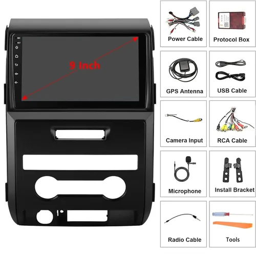 Vista 8 de Estéreo de coche con pantalla táctil de 9 pies para Ford F150 2009-2013, 2+64G Android estéreo de coche con Carplay inalámbrico y Android Auto