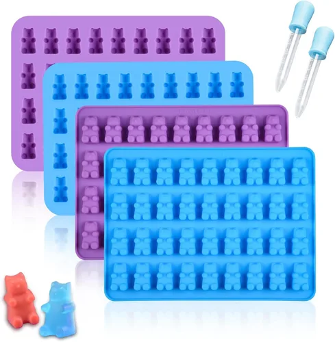 Vista 11 de Moldes de Gomitas de Oso de Silicona para Dulces – Moldes de Gomitas de Chocolate de Tamaño Mini con 2 Goteros de Silicona Antiadherente de Grado