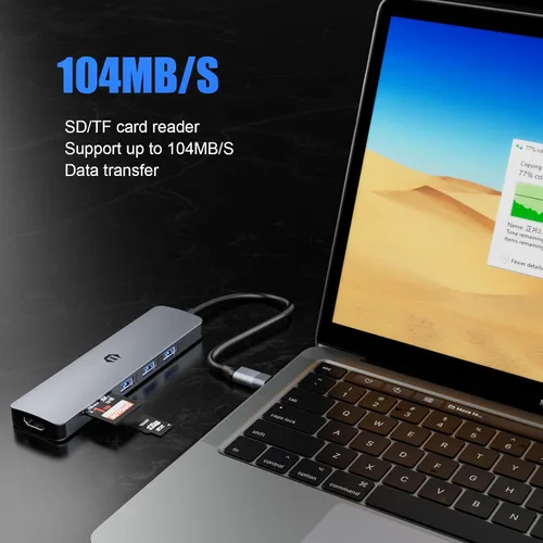 Vista 4 de Hub USB C 6 en 1, concentrador multipuerto Tiergrade con salida HDMI 4K, 3 puertos USB-A con transferencia de datos de 5 Gbps, base USB C