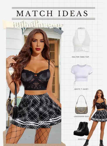 Vista 5 de Avidlove Falda plisada para mujer, uniforme escolar, minifalda plisada para animar