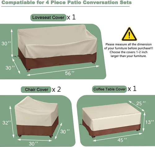 Vista 2 de Gasadar Funda Impermeable para Muebles de Exterior, Fundas de Juego de Muebles de Patio para Sofá Biplaza, Silla y Mesa de Centro, 600D Resistente