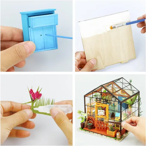 Vista 7 de Hands Craft Kit de casa de muñecas en miniatura de Cathy's Flower House modelo 3D edificio de casa pequeña con luces LED, piezas prefabricadas