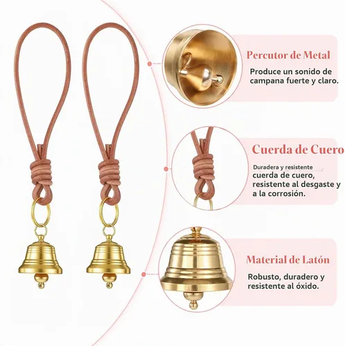 Vista 3 de 2 Pcs Brass Hanging Bells for Door, Gold Jingle Bell Clear Ringing