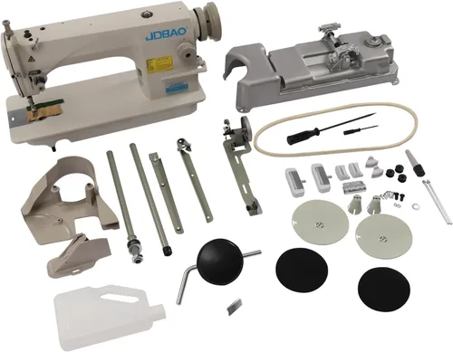 Vista 7 de Máquina de coser industrial blanca de 550 W, máquina de coser de tapicería de hierro de 110 V, máquina de coser comercial para vinilo, tapicería