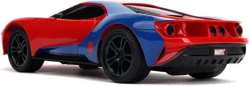 Vista 3 de Jada Marvel Spider-Man 2017 Ford GT R/C, escala 1: 16 con carga USB, 2.4 GHz y Turbo Boost, rojo y azul