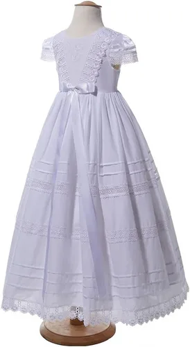 Vista 2 de NIUBAO Bautismo de encaje delicado vestido de bautizo de algodón con sombrero para niñas de 0 a 12 meses