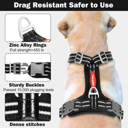 Vista 7 de Arnés sin tirones para perro, chaleco reflectante ajustable con broche de metal, malla suave transpirable sin estrangulamiento para cachorro, fácil