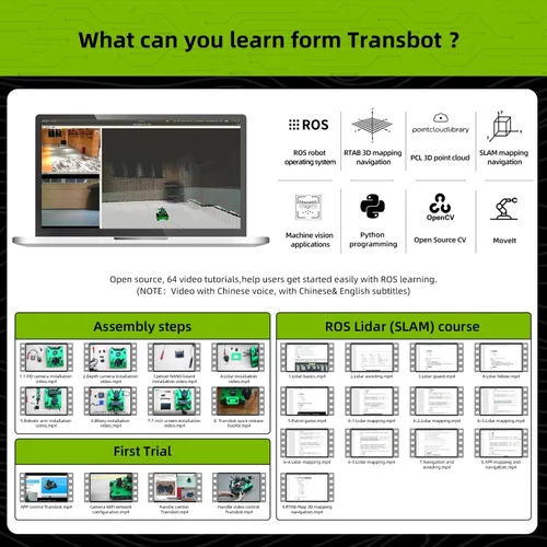 Vista 8 de Yahboom Raspberry Pi 4B AI Robot ROS Tank Kit Transbot con cámara de profundidad, escáner 3D ROS Robótica Codificación 2D Mapeo 3D Navegación