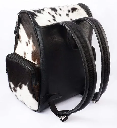 Vista 3 de LP-FACON Piel de vaca impresión de pelo de piel de cuero franja pañal mochila mochilamochila de viaje bolsa de hombro, Mochila de viaje negra