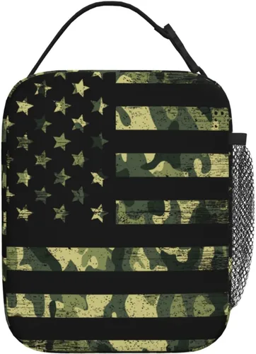 Vista 3 de Bolsa de almuerzo reutilizable con diseño de bandera de Estados Unidos de camuflaje