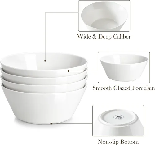 Vista 5 de MALACASA Juego de 4 cuencos de sopa de 35 onzas, cuencos de porcelana blanca, cuencos profundos para cocina, cuencos grandes de cerámica para sopa