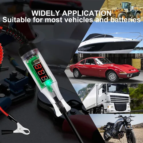 Vista 6 de Luces de prueba automotrices, probador de circuito LED digital de 5-90 V CC, probador de luz resistente con voltímetro, probador de voltaje