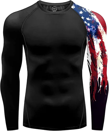 Vista 2 de color cosplayer Camiseta de compresión de manga larga para hombre, protección solar UPF 50+