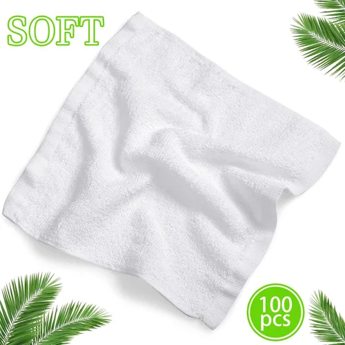 Vista 3 de Oudain 100 paños de limpieza blancos reutilizables a granel, trapos de limpieza de algodón, paños de cocina absorbentes, trapos de cocina pequeños
