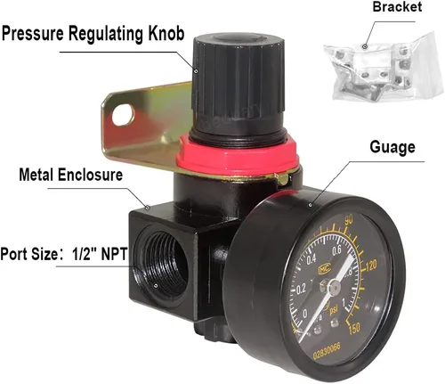 Vista 5 de Beduan BR4000 Compresor de Aire Regulador Combo 1/2" NPT, Drenaje Manual con Soporte, Calibre
