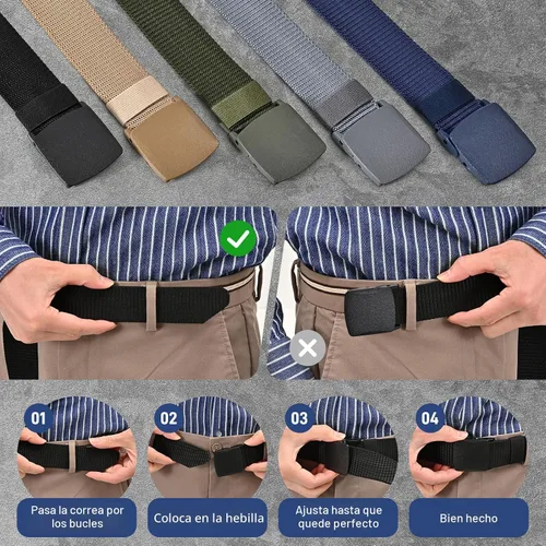 Vista 5 de UNGGJKB Cinturones tácticos de nailon para hombre, paquete de 5 cinturones casuales de lona militar para exteriores, cinturones sin metal