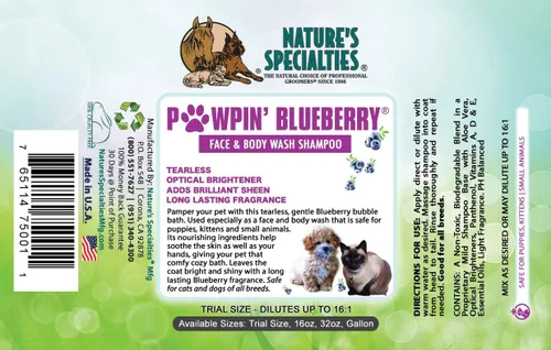 Vista 2 de Nature's Specialties Pawpin' Blueberry Ultra Concentrado Dog Face and Body Wash para mascotas, hace hasta 16 galones, elección natural