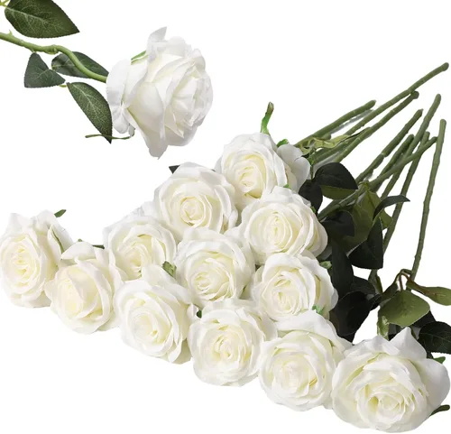 Vista 13 de Hawesome - Ramo de 12 rosas artificiales de seda con tallo largo para decoración del hogar, boda, fiesta (Negro-1)