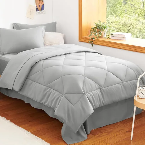 Vista 55 de CozyLux - Juego de edredón matrimonial de 82 x 86 pulgadas, color gris Gris claro