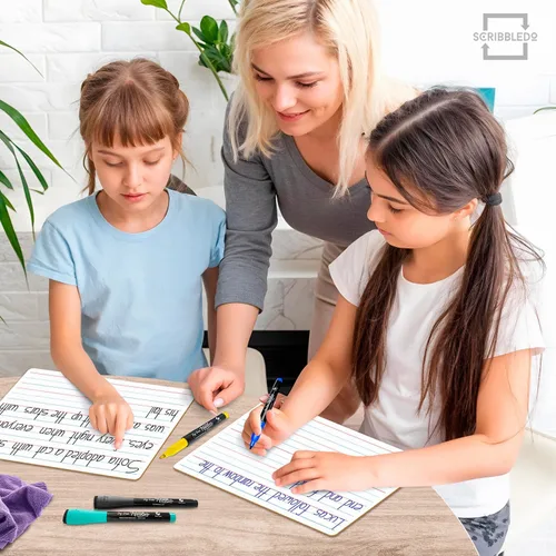 Vista 5 de Scribbledo Pizarra Blanca de Doble Cara con Líneas, Tablero de Borrado en Seco para Niños, Tablero de Escritura Rayada, Práctica de Escritura a