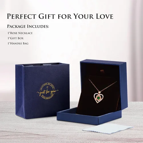 Vista 5 de DFUNH Collar de rosa para mujer, plata de ley 925, collar con dije de corazón de flor de oro rosa para novia, mamá, aniversario, cumpleaños