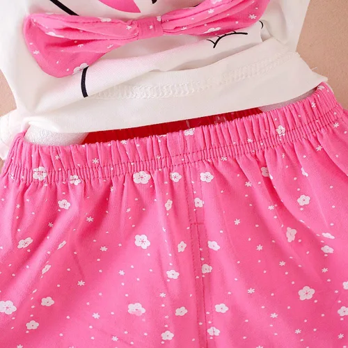 Vista 6 de MH-Lucky Conjunto de ropa para bebé niña de 2 piezas con camiseta + pantalones cortos