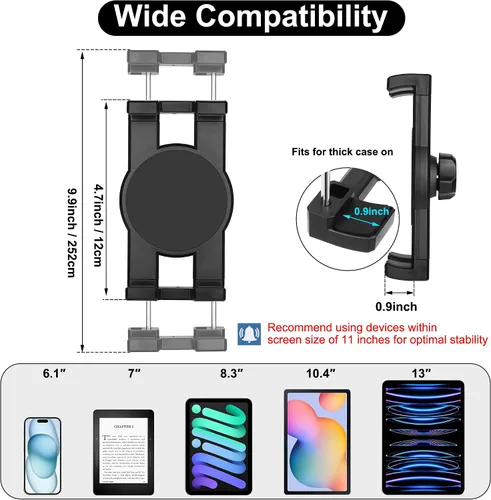 Vista 7 de Soporte para tablet con brazo ajustable para tablet iPhone de 3 a 11 pulgadas, iPad Pro Air Mini, Fire, iPhone 15, Galaxy S24 Z Fold 5