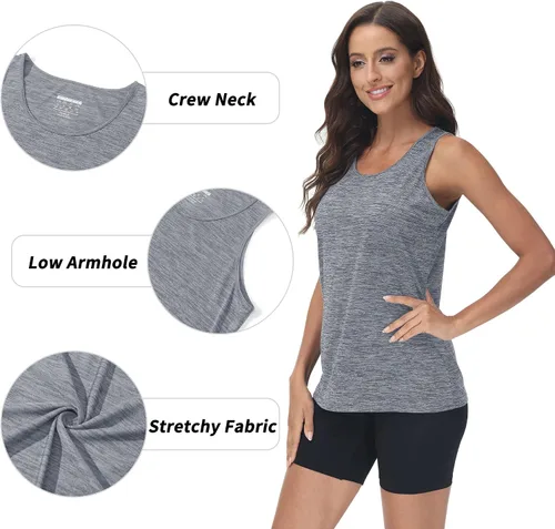 Vista 4 de TACVASEN Camiseta sin mangas para mujer, ligera, atlética, para yoga, cuello redondo, para ejercicio, fitness, para entrenamiento