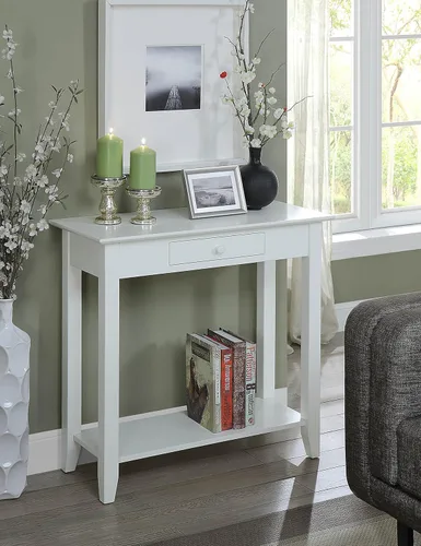Vista 2 de Convenience Concepts American Heritage - Librero de escalera con cajón para archivos, Pino, Blanco