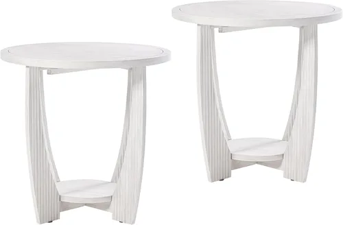 Vista 9 de COZAYH Mesa auxiliar rústica de granja con estante de almacenamiento, mesa lateral redonda moderna de estilo campestre francés para espacios Azul