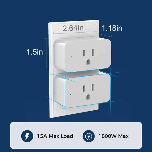 Vista 3 de Paquete de 2 enchufes inteligentes, salidas WiFi compatibles con Alexa y Google Assistant, 15 A/1800 W Max, enchufe inteligente con temporizador