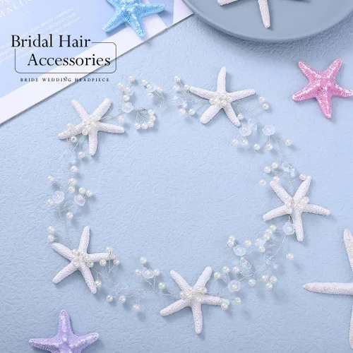 Vista 3 de Unicra Diadema de novia con estrella de mar, diadema de vid y perlas, accesorios para el cabello de boda en la playa, accesorios para el cabello