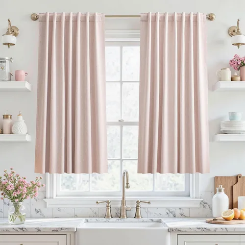 Vista 18 de UHITECH Cortinas cortas de lino de 24 pulgadas de largo para ventanas pequeñas de granja, cortinas opacas modernas para sala de estar, pestañas