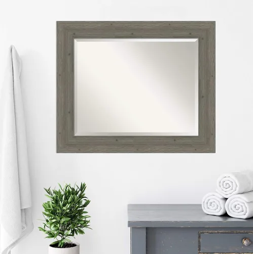 Vista 6 de Amanti Art Espejo de baño de madera, espejo de pared gris para usar como espejo de tocador de baño sobre el fregadero (29 x 35 pulgadas), espejo
