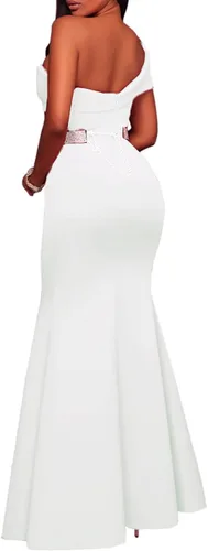 Vista 2 de MAYFASEY - Maxivestido sexi para mujer, con hombros descubiertos y detalle de moño de gran tamaño, vestido de noche para fiesta