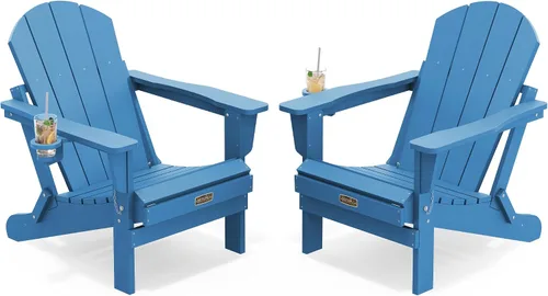 Vista 80 de SERWALL Silla Adirondack plegable para exteriores, silla de patio con portavasos - Ejército