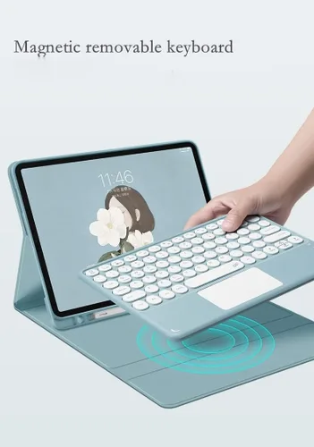 Vista 4 de Galaxy Tab S6 Lite 10.4 pulgadas 2024/2022/2020 Funda de teclado táctil con mouse Lindas teclas redondas Touchpad Slim Smart Magnético Desmontable
