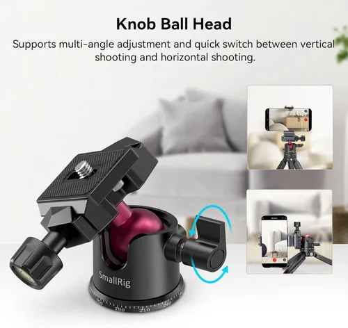 Vista 3 de SmallRig Mini trípode para cámara, trípode de mesa de escritorio actualizado con placa QR compatible con tipo Arca, cabezal de bola de 360°