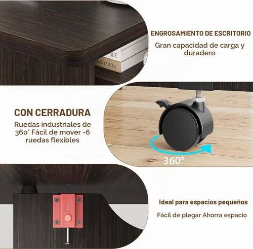 Vista 6 de IDEALHOUSE Mesa Plegable, Mesa de Comedor de Hoja Abatible con 6 Ruedas y Estante de Almacenamiento de 2 Niveles, Mesa de Ahorro de Espacio