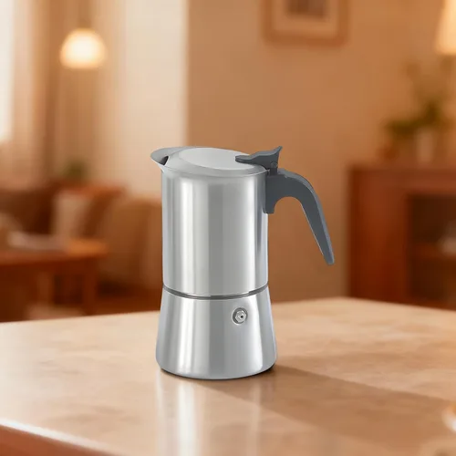 Vista 2 de Moka Pot 4-6 Cup, 300Ml Maker, 304 Stainless Steel Italian Coffee Maker, Double Valve For Home And Outdoor Use