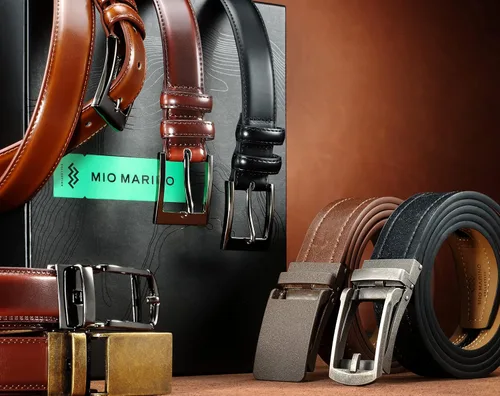 Vista 7 de Marino Cinturón de vestir de cuero genuino con hebilla automática, ajuste para ajustarse en una elegante caja de regalo