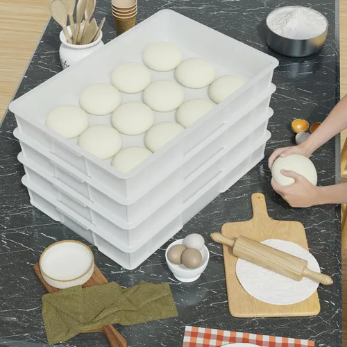 Vista 7 de Paquete de 2 cajas de masa apilables para pizza con 2 tapas Plastic, Bread Container, Dough Trays, airtight lid keeps dough fresh, fits neatly in