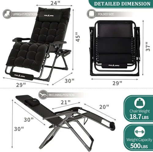 Vista 6 de UDPATIO Silla reclinable de gran tamaño para patio con cojín extraíble Negro Z-xl