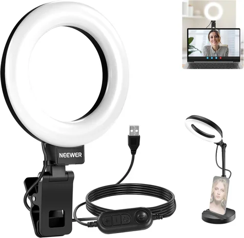 Vista 12 de NEEWER BR60 - Anillo de luz básico de 5 pulgadas para iluminación de videoconferencia, kit de luz con clip con soporte de trípode de escritorio
